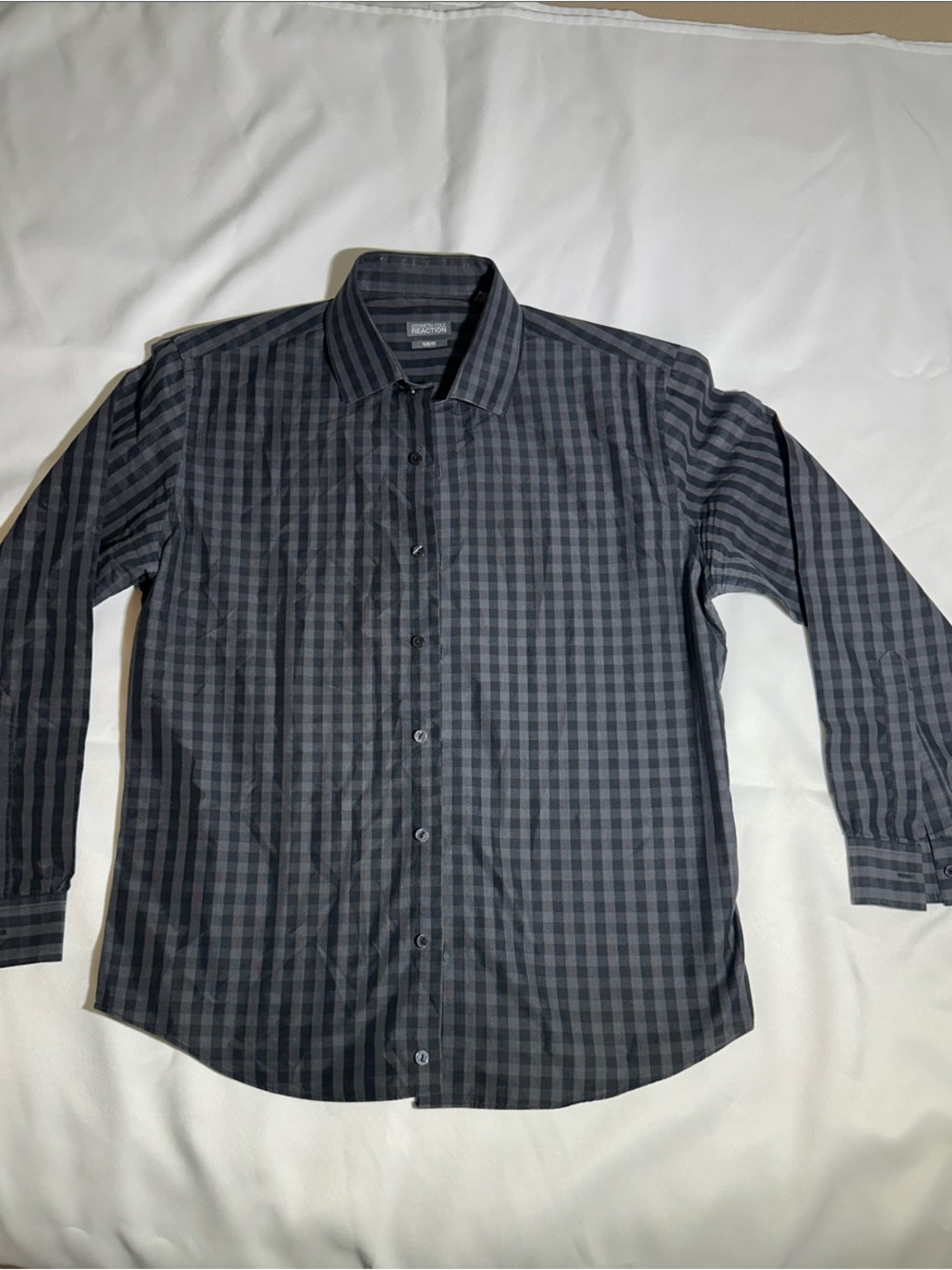 Kenneth Cole Men's Black and Gray Checked Dress Shirt